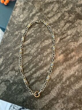 Two-Tone Barrel Link Necklace - Gold & Silver